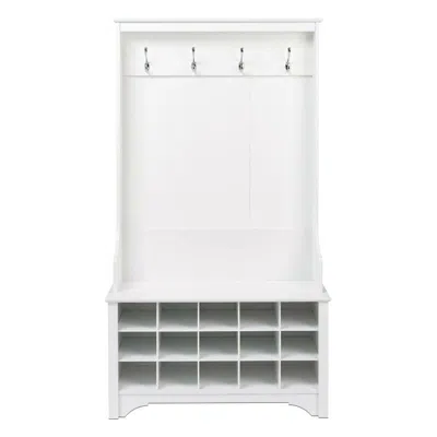 Quikfurn White Entryway Hall Tree Shoe Cubbie Coat Rack