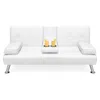 Quikfurn White Faux Leather Convertible Sofa Futon With 2 Cup Holders