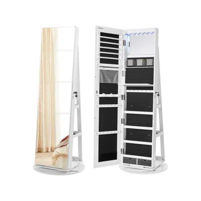 Quikfurn White Jewelry Cabinet Armoire Organizer Freestanding Rotating Mirror