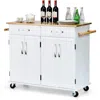 Quikfurn White Kitchen Cart Island With Wood Top 2 Drawers And Bottom Storage Cabinet