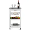 Quikfurn White Kitchen Cart With Storage Drawer And Stainless Steel Top