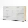 Quikfurn White Modern Bedroom 8-drawer Double Dresser With Oak Finish Sides And Top