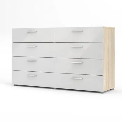 Quikfurn White Modern Bedroom 8-drawer Double Dresser With Oak Finish Sides And Top