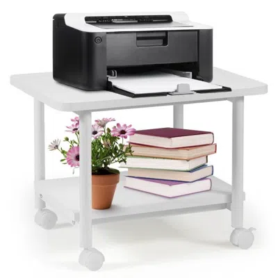 Quikfurn White Multipurpose 2-tiered Mobile Wheeled Printer Cart Stand