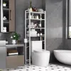 Quikfurn White Over The Toilet Storage Freestanding Industrial Metal Wood Shelving Unit