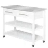 Quikfurn White Rolling Kitchen Island 2 Drawers Storage With Stainless Steel Top