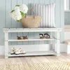 Quikfurn White Slatted Wood 2-shelf Shoe Rack Storage Bench For Entryway Or Closet