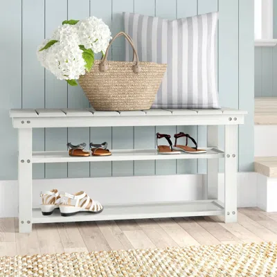Quikfurn White Slatted Wood 2-shelf Shoe Rack Storage Bench For Entryway Or Closet