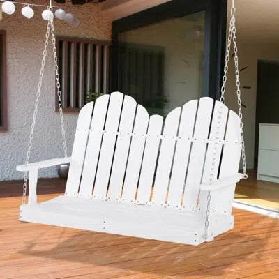 Quikfurn White Solid Wood 2-seater Hanging Patio Porch Swing