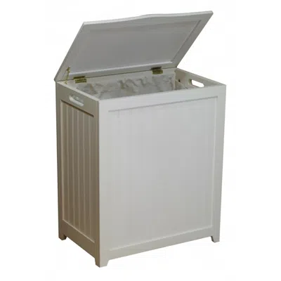 Quikfurn White Solid Wood Rectangular Laundry Hamper