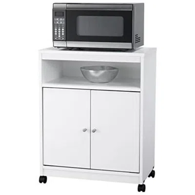 Quikfurn White Utility Cart / Kitchen Microwave Cart With Casters
