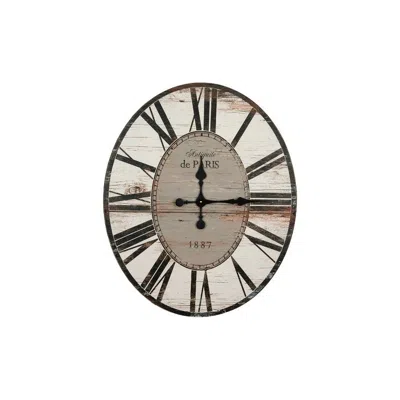 Quikfurn White Washed Oversized Distressed Paris Wood Wall Clock In Brown