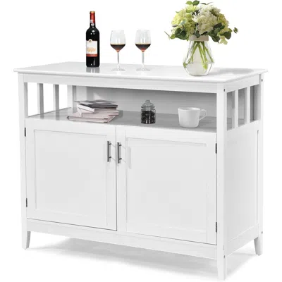 Quikfurn White Wood 2-door Dining Buffet Sideboard Cabinet With Open Storage Shelf