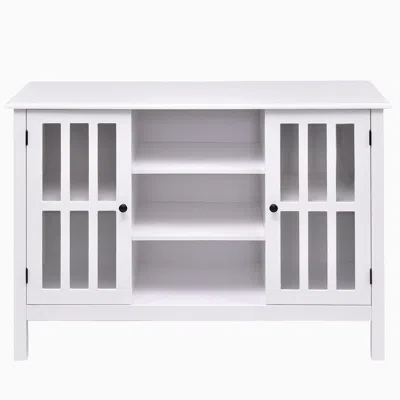 Quikfurn White Wood 43-inch Tv Stand With Glass Panel Doors