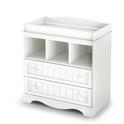 Quikfurn White Wood Baby Diaper Changing Table With 2 Drawers In Blue