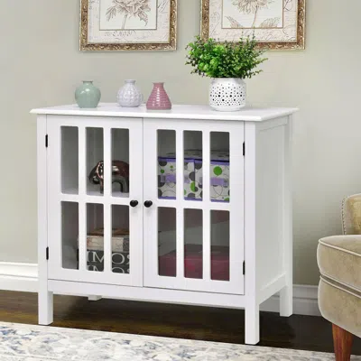 Quikfurn White Wood Bathroom Storage Floor Cabinet With Glass Doors
