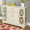 Quikfurn White Wood Buffet Sideboard Cabinet With Glass Display Doors