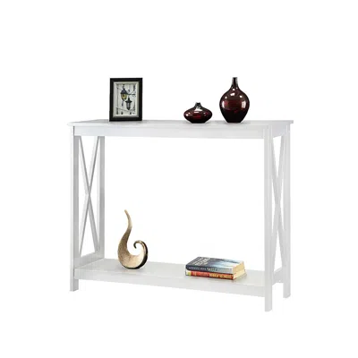 Quikfurn White Wood Console Sofa Table With Bottom Storage Shelf