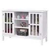 Quikfurn White Wood Sofa Table Console Cabinet With Tempered Glass Panel Doors