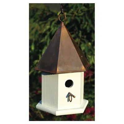 Quikfurn White Wood Songbird Birdhouse With Brown Copper Roof