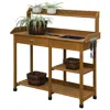 Quikfurn Wooden Potting Bench Work Table-sink Light Oak Finish