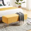 Quikfurn Yellow Sherpa Fabric Upholstered End Of Bed Storage Bench With Gold Finish Legs