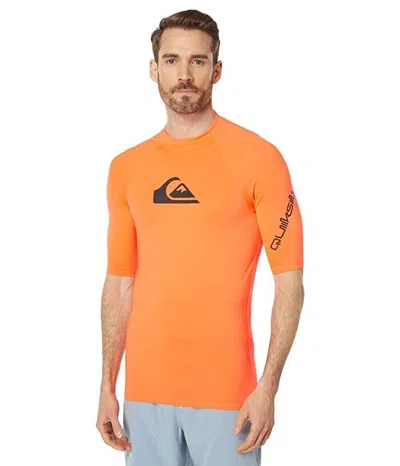 Quiksilver All Time Rashguards Shirt Men's Large Fiery Coral Short Sleeve Lot22 (orange,regular,l) In Red