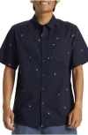 Quiksilver Apero Classic Fit Print Short Sleeve Button-up Shirt In Surf Days- Dark Navy