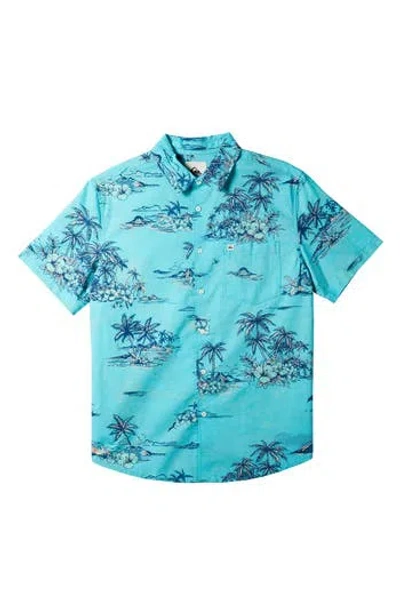 Quiksilver Apero Floral Short Sleeve Button-up Shirt In Capri