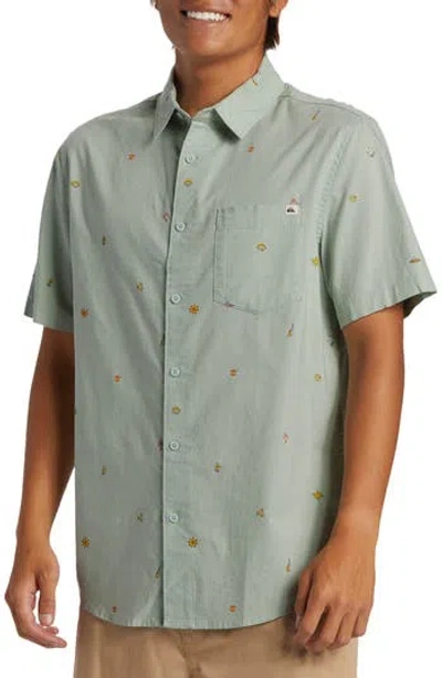 Quiksilver Apero Floral Short Sleeve Button-up Shirt In Cloud Blue
