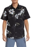 Quiksilver Apero Floral Short Sleeve Stretch Cotton Button-up Shirt In Black Paper