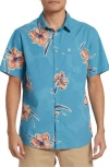 Quiksilver Apero Floral Short Sleeve Stretch Cotton Button-up Shirt In Navagio Print