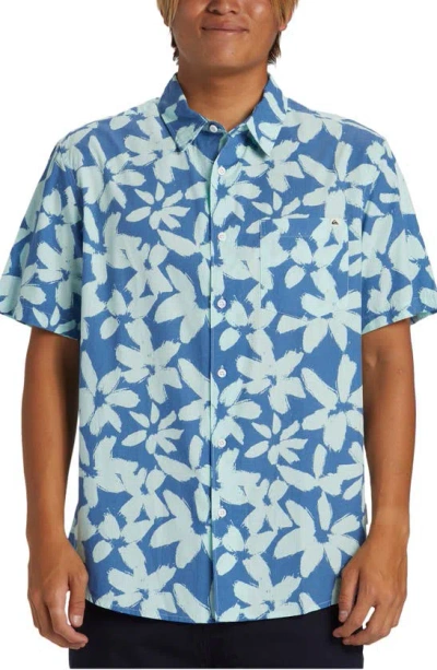 Quiksilver Apero Regular Fit Floral Short Sleeve Organic Cotton Button-up Shirt In Monaco Blue