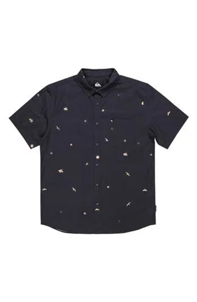 Quiksilver Apero Tropic Short Sleeve Cotton Button-up Shirt In Navy