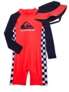 Quiksilver Long Sleeve One-piece Rashguard Swimsuit & Sun Hat Set In Red Multi