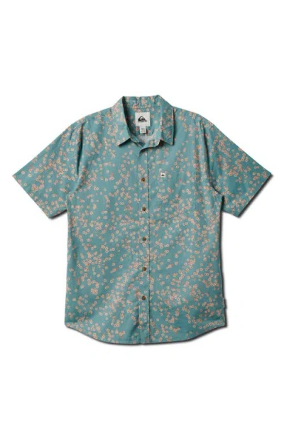 Quiksilver Cosmic Fields Classic Short Sleeve Button-up Shirt In Jade Grey