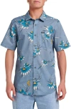 Quiksilver Costal Flora Classic Fit Floal Short Sleeve Cotton Button-up Shirt In Blue