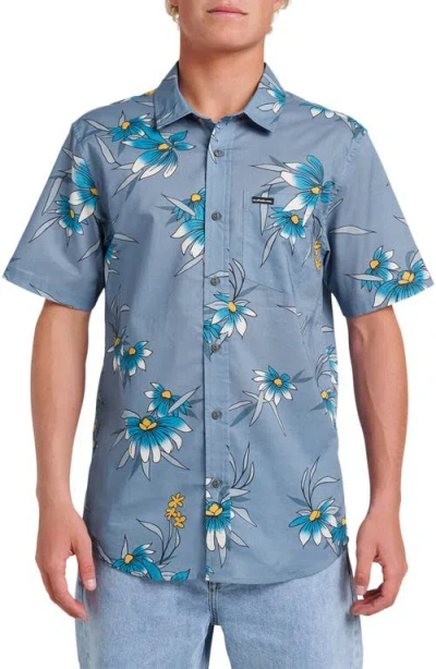 Quiksilver Costal Flora Classic Fit Floal Short Sleeve Cotton Button-up Shirt In Blue