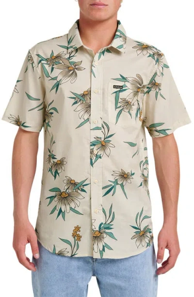 Quiksilver Costal Flora Classic Fit Floal Short Sleeve Cotton Button-up Shirt In Neutral