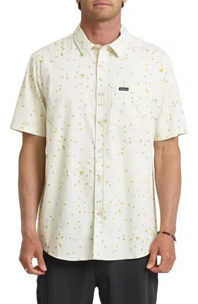 Quiksilver Ditsy Blossom Floral Classic Short Sleeve Cotton Button-up Shirt In White