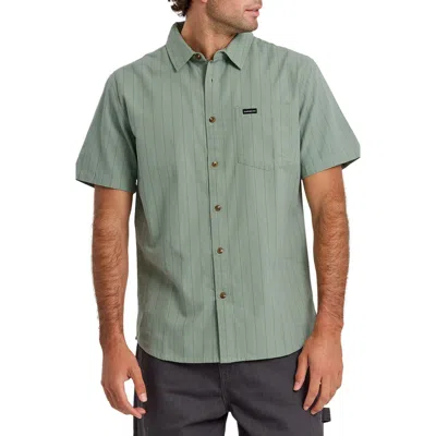 Quiksilver Dobby Stripe Classic Short Sleeve Cotton Button-up Shirt In Green