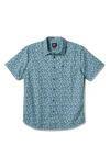 Quiksilver Floral Print Short Sleeve Button-up Shirt In Beach Blue