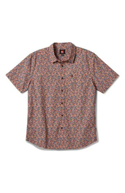 Quiksilver Floral Print Short Sleeve Button-up Shirt In Harvest Flame