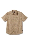 Quiksilver Floral Print Short Sleeve Button-up Shirt In Honey Gold