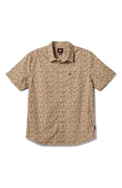 Quiksilver Floral Print Short Sleeve Button-up Shirt In Honey Gold