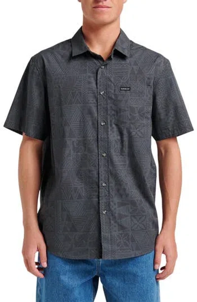 Quiksilver Geo Print Cotton Blend Button-up Shirt In Blue