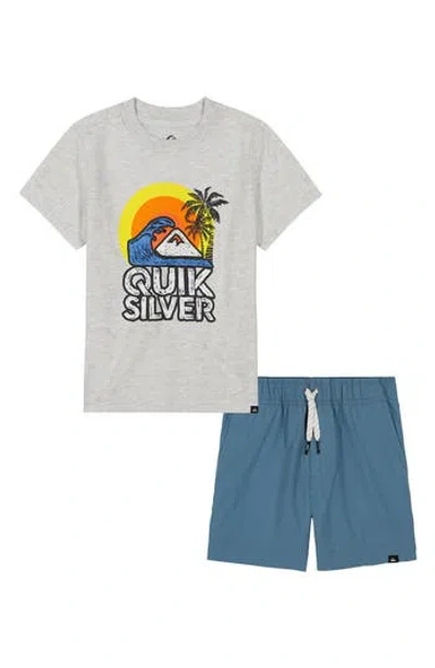 Quiksilver Graphic T-shirt & Drawstring Shorts In Assorted Grey/blue