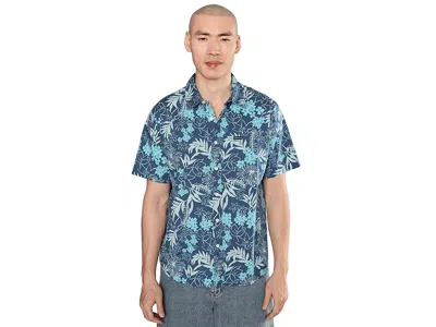 Quiksilver Jetty Bloom Classic Stretch Short Sleeve Woven Men's Clothing Dark Denim: Md In Blue