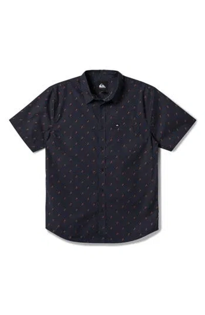Quiksilver Kapu Mini Geo Print Short Sleeve Button-up Shirt In Black