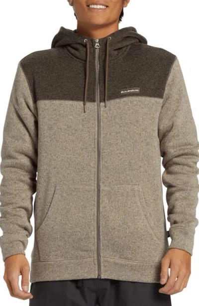 Quiksilver Keller Colorblock Fleece Lined Zip Hoodie In Portabella Heather